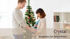  Presentation with christmas holidays - PPT theme enhanced with husband at home at christmas background and a mint green colored foreground