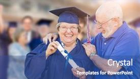  Presentation with teen mom cap and gown holding a baby - Cool new slide deck with husband at outdoor graduation ceremony backdrop and a ocean colored foreground