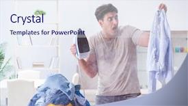  Presentation with ironing - Presentation having husband burning clothing while iron background and a  colored foreground