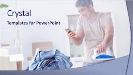  Presentation with ironing - Slides featuring husband burning clothing while iron background and a sky blue colored foreground