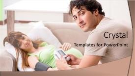  Presentation with husband and wife 3 d - PPT layouts featuring checking pregnant wife's blood background and a  colored foreground