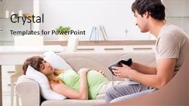  Presentation with husband and wife 3 d - Slide set featuring checking pregnant wife's blood background and a white colored foreground