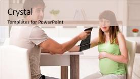  Presentation with husband and wife 3 d - Beautiful PPT theme featuring checking pregnant wife's blood backdrop and a lemonade colored foreground