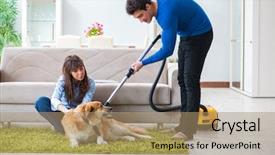  Presentation with dog house - Slides featuring husband cleaning house from dog background and a coral colored foreground