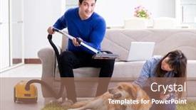  Presentation with dog house - Amazing slide deck having husband-cleaning-house-from-dog backdrop and a coral colored foreground