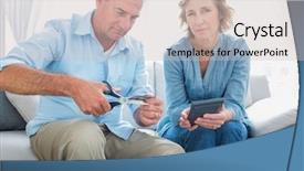  Presentation with wife - Cool new PPT layouts with husband cutting credit card backdrop and a soft green colored foreground