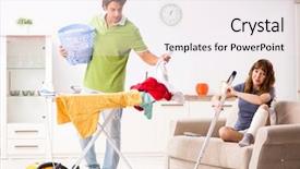  Presentation with wife - Presentation design having husband helping leg injured wife background and a sky blue colored foreground