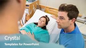  Presentation with labor delivery - Audience pleasing slides consisting of beautiful young girl with blond hair in a sweater sits on a chair in front of the christmas tree backdrop and a wine colored foreground