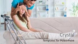  Presentation with supporting - PPT layouts with husband man supporting injured wife background and a light gray colored foreground