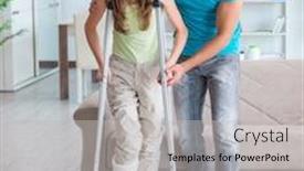  Presentation with supporting - Beautiful PPT theme featuring husband-man-supporting-injured-wife backdrop and a light gray colored foreground