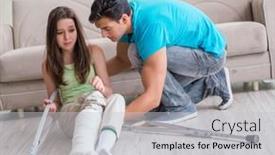  Presentation with supporting - Slides with husband-man-supporting-injured-wife background and a light gray colored foreground