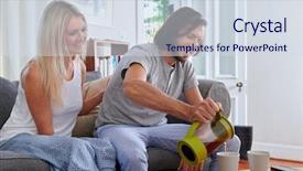  Presentation with living room - PPT theme with husband pouring coffee early morning background and a sky blue colored foreground