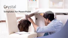  Presentation with broken home - Theme having husband-repairing-broken-table background and a sky blue colored foreground