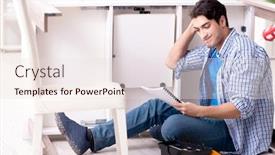  Presentation with broken home - Colorful presentation theme enhanced with husband repairing broken table at home backdrop and a lemonade colored foreground