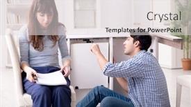  Presentation with broken home - Slide set featuring husband-repairing-broken-table background and a light gray colored foreground