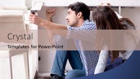  Presentation with broken home - Amazing slide set having husband-repairing-broken-table backdrop and a coral colored foreground