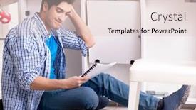  Presentation with broken home - PPT theme with husband-repairing-broken-table background and a lemonade colored foreground