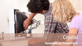  Presentation with television - PPT layouts having husband repairing television set background and a coral colored foreground