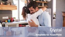  Presentation with saying goodbye - Amazing slide deck having husband saying goodbye to wife backdrop and a light blue colored foreground