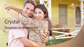  Presentation with leave - Colorful PPT theme enhanced with husband welcoming wife home backdrop and a coral colored foreground