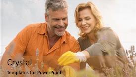  Presentation with gardening for health - Beautiful PPT theme featuring husband wife - portrait of happy mature couple backdrop and a gold colored foreground
