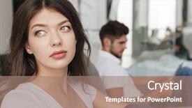  Presentation with sad woman lonely - Presentation theme featuring husband wife - sad thoughtful young woman sitting background and a coral colored foreground