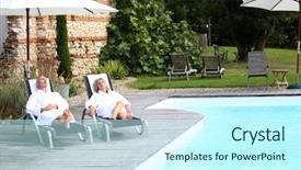  Presentation with senior spa - Theme enhanced with husband wife - senior couple in spa hotel background and a cool aqua colored foreground