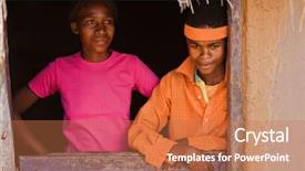  Presentation with poor village - Presentation design with hut in an africa background and a coral colored foreground