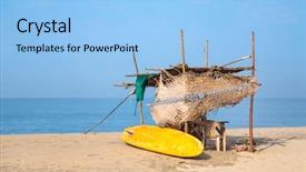  Presentation with goa beach - Beautiful PPT theme featuring hut on sandy beach backdrop and a light blue colored foreground
