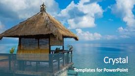  Presentation with ubud bali indonesia sep 5 - Presentation theme featuring hut over beach - bali indonesia background and a teal colored foreground