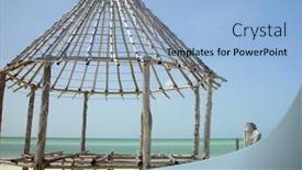  Presentation with hut - Colorful PPT theme enhanced with hut palapa construction wooden structure holbox mexico caribbean sea backdrop and a light blue colored foreground
