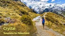  Presentation with new path - Amazing PPT layouts having hut route in the mountain backdrop and a tawny brown colored foreground