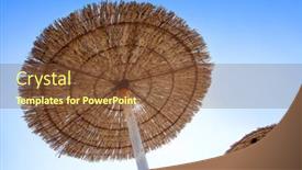  Presentation with hut - Audience pleasing slides consisting of hut sunroof umbrella on dried grass over summer sky backdrop and a tawny brown colored foreground