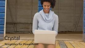  Presentation with african american mothers - Slide set with huts - front view of happy young background and a coral colored foreground