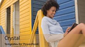  Presentation with hut - Presentation design consisting of huts - side view of pretty young background and a gold colored foreground