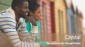  Presentation with ethnic - Audience pleasing presentation consisting of huts - side view of smiling multi-ethnic backdrop and a coral colored foreground