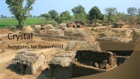  Presentation with poor village - Beautiful presentation theme featuring huts in poor village near backdrop and a coral colored foreground