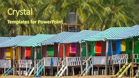  Presentation with palm beach - Presentation theme consisting of huts on the sandy beach background and a tawny brown colored foreground