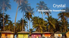  Presentation with palm beach - Presentation theme consisting of huts on the sandy beach background and a teal colored foreground