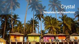  Presentation with palm beach - Audience pleasing slides consisting of huts on the sandy beach backdrop and a teal colored foreground