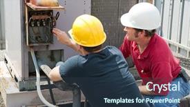  Presentation with air conditioning - PPT theme featuring hvac - two ac technicians repairing background and a ocean colored foreground
