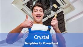  Presentation with air conditioning - Beautiful theme featuring hvac - worker repairing ceiling air conditioning backdrop and a teal colored foreground