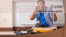  Presentation with contractor - Beautiful presentation featuring hvac - young repairman contractor repairing heating backdrop and a soft green colored foreground