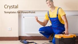  Presentation with hvac - PPT theme having hvac - young repairman contractor repairing heating background and a lemonade colored foreground