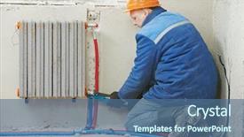  Presentation with hvac system - Theme enhanced with hvac engineering - engineer repairmen installing heating system background and a ocean colored foreground