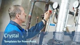  Presentation with boiler - PPT theme featuring hvac engineering - heating engineer repairman in boiler background and a ocean colored foreground
