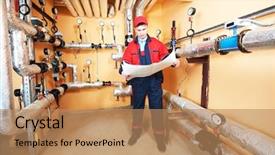  Presentation with hvac system - Slide set having hvac engineering - maintenance repairman engineer of heating background and a coral colored foreground