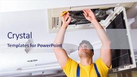  Presentation with hvac engineering - Amazing presentation design having hvac engineering - repairman repairing ceiling air conditioning backdrop and a sky blue colored foreground