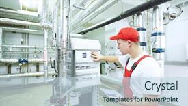  Presentation with hvac system - Audience pleasing theme consisting of hvac engineering - technician maintenance repairman engineer inspecting backdrop and a sky blue colored foreground