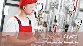  Presentation with hvac system - Slide deck having hvac engineering - technician maintenance repairman engineer inspecting background and a coral colored foreground